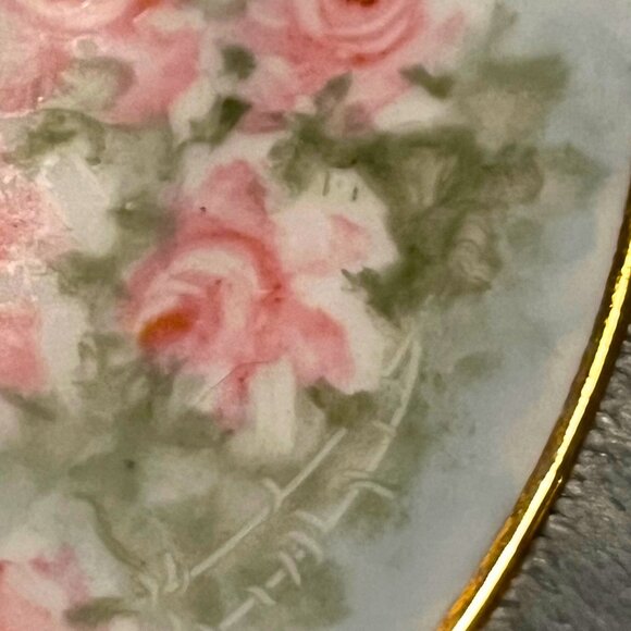 Noritake Hand-Painted Roses Plate 7.5” | Basketweave Border + Gold Rim - Picture 4 of 4